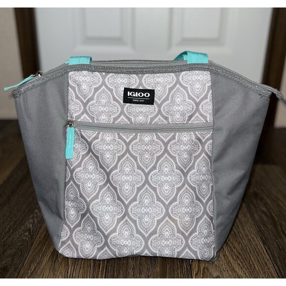 Essential Tote Lunch Bag Cooler, 14 Can Capacity, Gray and Teal - Picture 2 of 9